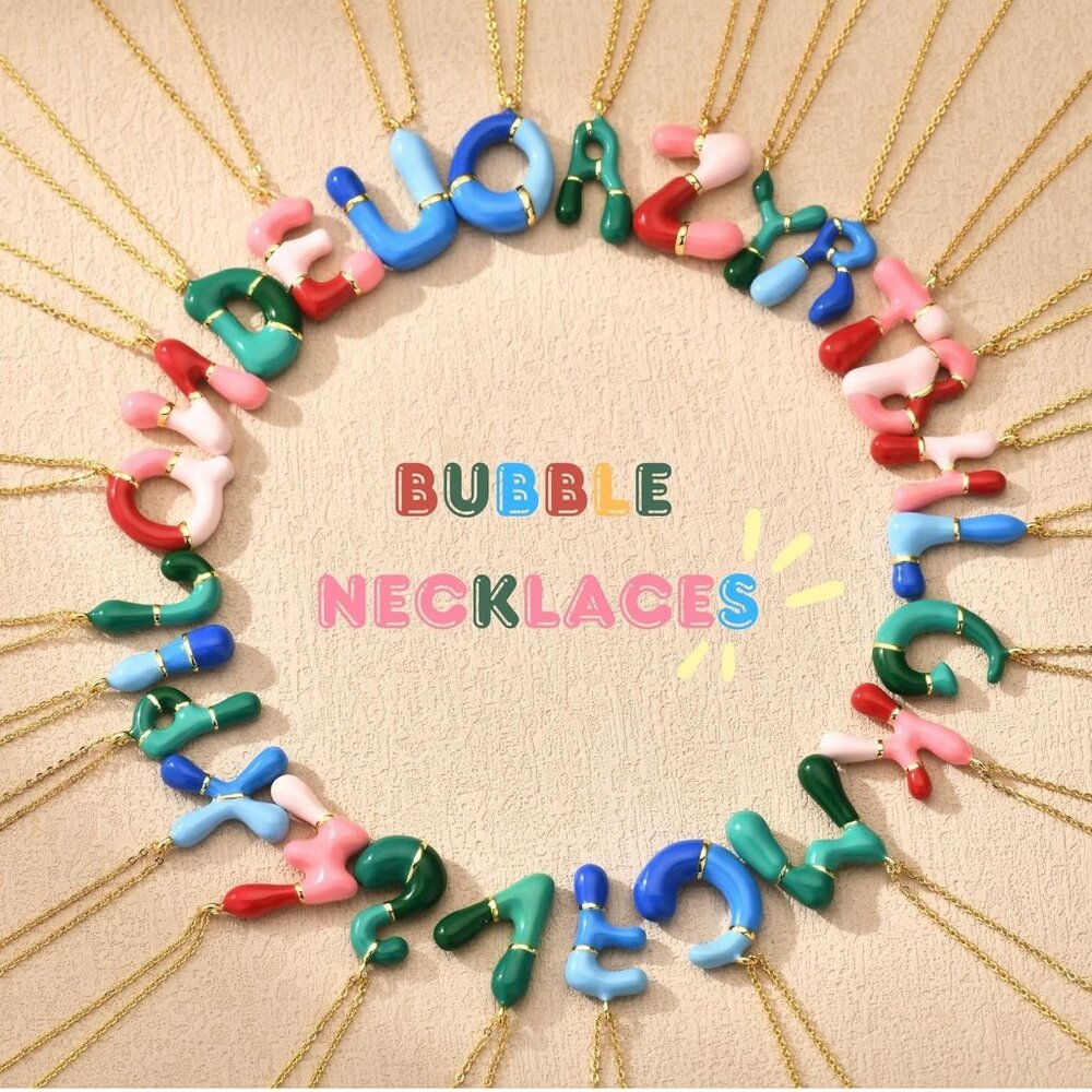 Personalized Bubble Letter Initial Necklace - 14k… - image 6